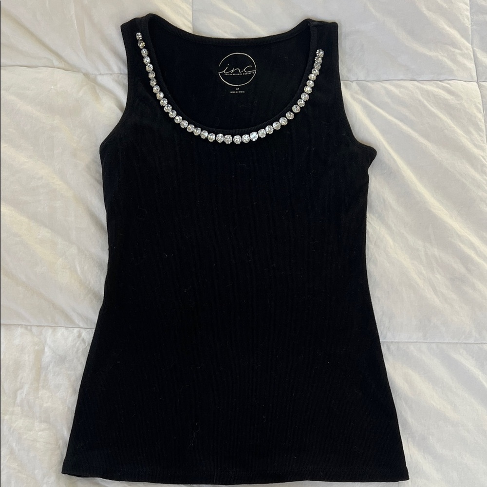 INC International Concepts Black Tank Top with Crystal Neckline size medium
